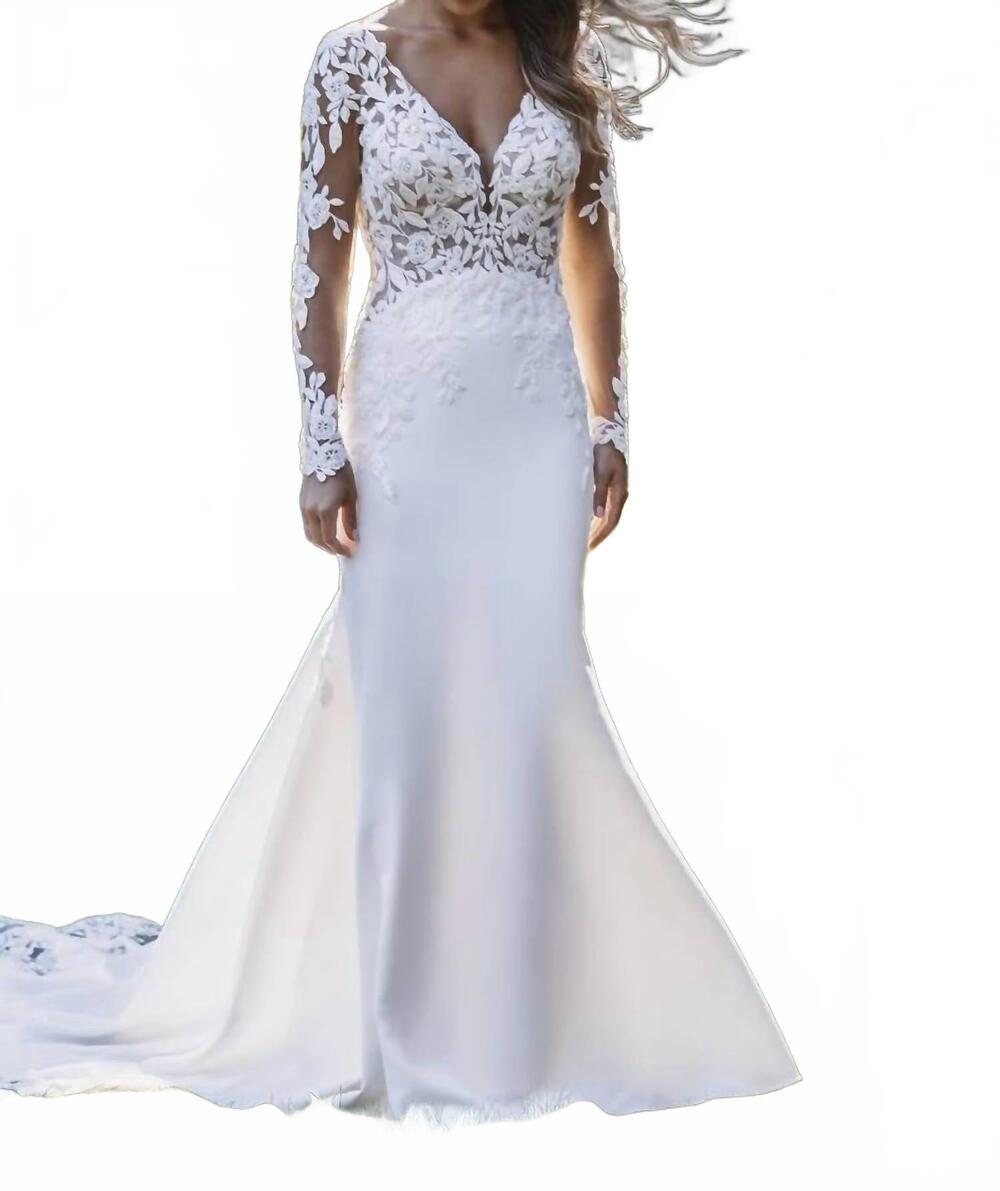 NEW ALLURE BRIDALS lace long sleeve wedding dress in ivory/nude